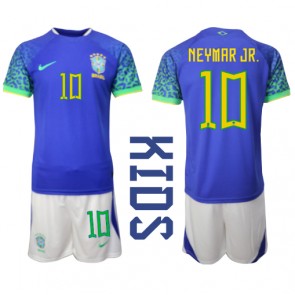 Brasilien Neymar Jr #10 Replika Babytøj Udebanesæt Børn VM 2022 Kortærmet (+ Korte bukser)